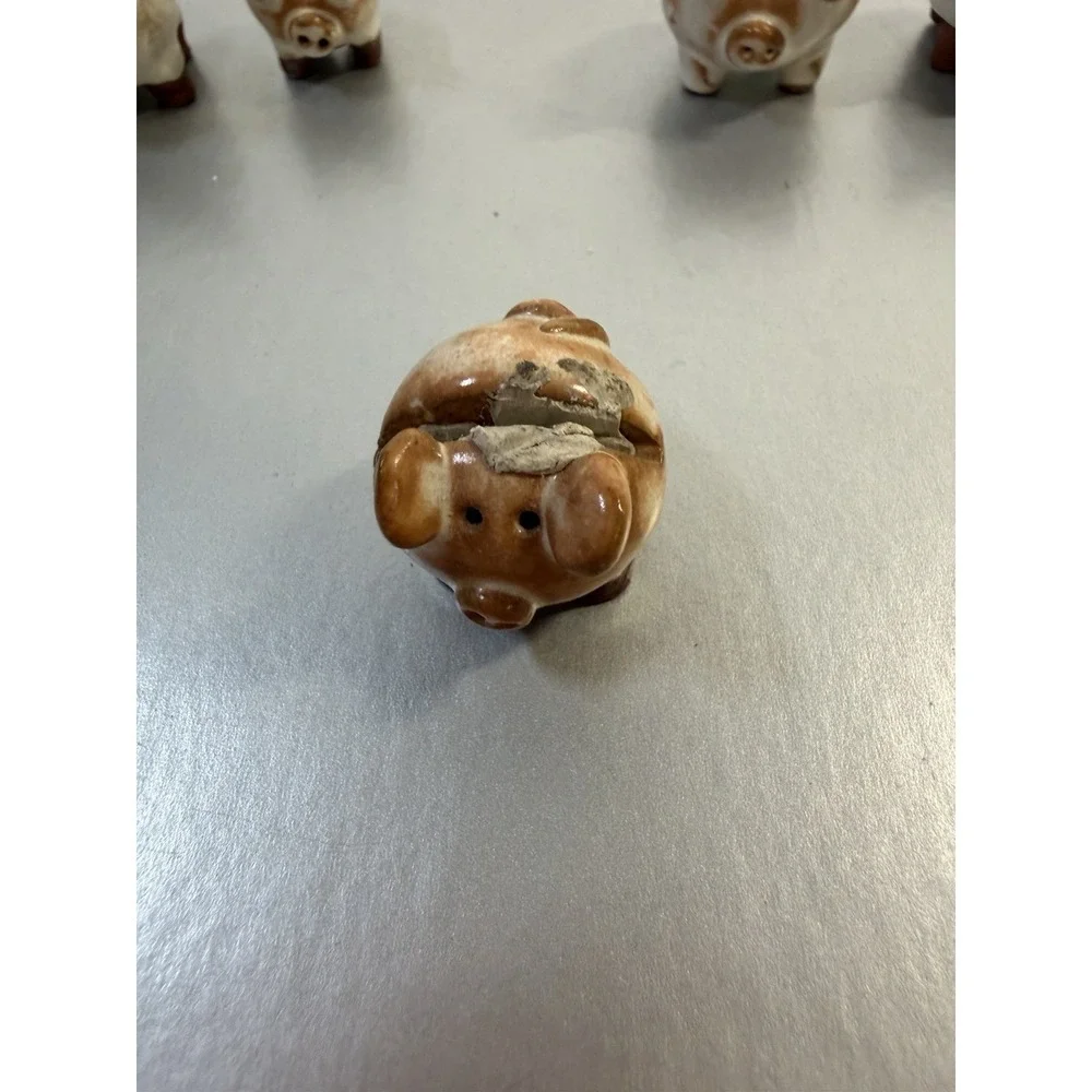 Set of 6 Miniature Studio Pottery Pig‎ Place Card Holders Handmade Farmhouse Art